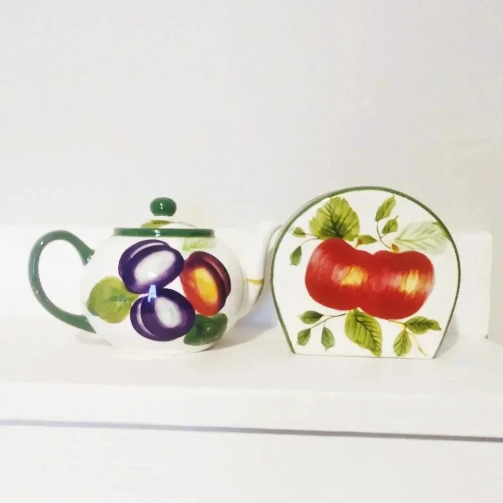 Sakura Fruit‎ Tea Coffee Pot & Napkin Holder Set